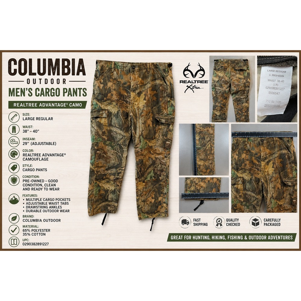 Walls Outdoors Advantage‎ Timber Camo Cargo Pants Mens Large Regular 38-40 Hunt